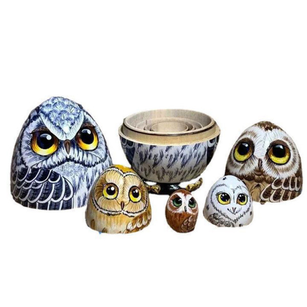 新しいフクロウの巣の卵フクロウの木製工芸品オーナメント